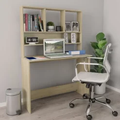 vidaXL skrivebord m. hylder 110x45x157 cm konstrueret træ sonoma-eg