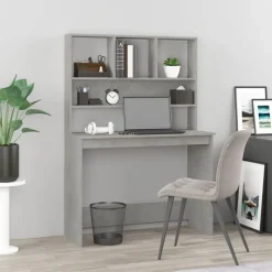 vidaXL skrivebord m. hylder 102x45x148 cm konstrueret træ betongrå