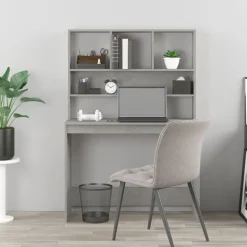 vidaXL skrivebord m. hylder 102x45x148 cm konstrueret træ betongrå