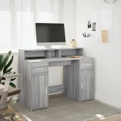 vidaXL skrivebord m. LED-lys 120x55x91 cm konstrueret træ grå sonoma