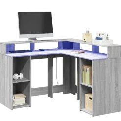 vidaXL skrivebord m. LED-lys 130x130x91 cm konstrueret træ grå sonoma