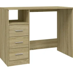 vidaXL skrivebord m. skuffer 102x50x76 cm konstrueret træ sonoma-eg