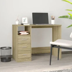 vidaXL skrivebord m. skuffer 102x50x76 cm konstrueret træ sonoma-eg