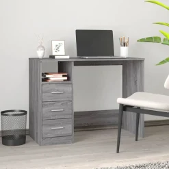 vidaXL skrivebord m. skuffer 102x50x76cm konstrueret træ grå sonoma-eg
