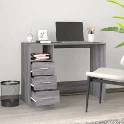 vidaXL skrivebord m. skuffer 102x50x76cm konstrueret træ grå sonoma-eg