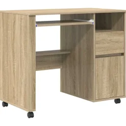 vidaXL Skrivebord med Hjul Sonoma eg 91 x 50 x 77 cm Konstrueret træ