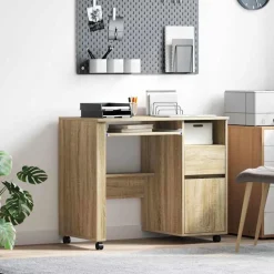 vidaXL Skrivebord med Hjul Sonoma eg 91 x 50 x 77 cm Konstrueret træ