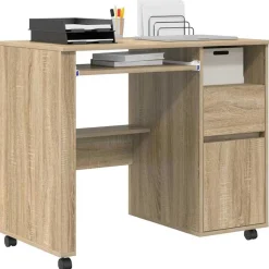 vidaXL Skrivebord med Hjul Sonoma eg 91 x 50 x 77 cm Konstrueret træ