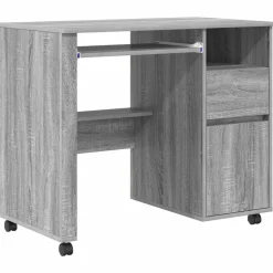 vidaXL Skrivebord med Hjul Grå Sonoma 91 x 50 x 77 cm Konstrueret træ