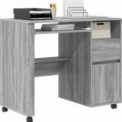 vidaXL Skrivebord med Hjul Grå Sonoma 91 x 50 x 77 cm Konstrueret træ
