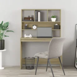 vidaXL skrivebord med hylder 102x45x148 cm konstrueret træ sonoma-eg
