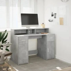 vidaXL skrivebord med LED-lys 120x55x91 cm konstrueret træ betongrå