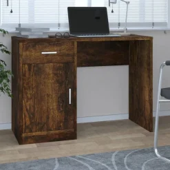 vidaXL skrivebord med skab 100x40x73 cm konstrueret træ røget egetræ