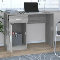 vidaXL skrivebord med skab 100x40x73 cm konstrueret træ grå sonoma-eg