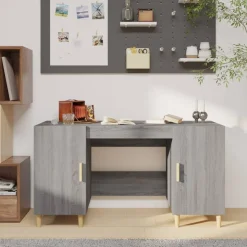 vidaXL skrivebord 140x50x75 cm konstrueret træ grå sonoma-eg