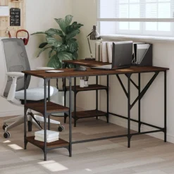 vidaXL skrivebord 139x139x75 cm konstrueret træ brun egetræsfarve