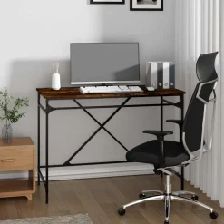 vidaXL skrivebord 100x50x75 cm konstrueret træ og jern røget eg