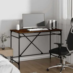 vidaXL skrivebord 100x50x75 cm konstrueret træ og jern røget eg