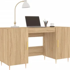 vidaXL skrivebord 140x50x75 cm konstrueret træ sonoma-eg