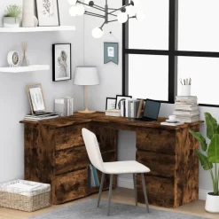 vidaXL skrivebord 145x100x76 cm konstrueret træ røget egetræsfinish