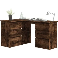vidaXL skrivebord 145x100x76 cm konstrueret træ røget egetræsfinish