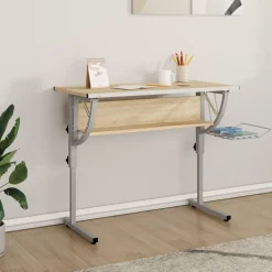 vidaXL skrivebord 110x53x(58-87) cm konstrueret træ stål sonoma-eg grå