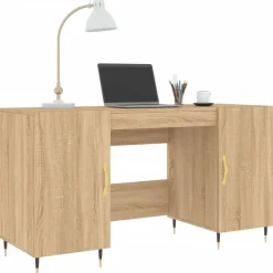 vidaXL skrivebord 140x50x75 cm konstrueret træ sonoma-eg