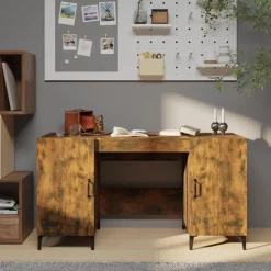 vidaXL skrivebord 140x50x75 cm konstrueret træ røget egetræsfarve