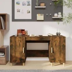 vidaXL skrivebord 140x50x75 cm konstrueret træ røget egetræsfarve