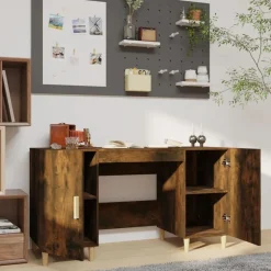 vidaXL skrivebord 140x50x75 cm konstrueret træ røget egetræsfarve