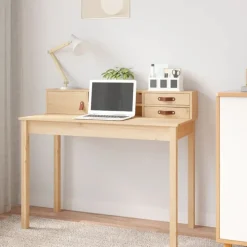 vidaXL skrivebord 110x50x93 cm massivt træ fyrretræ