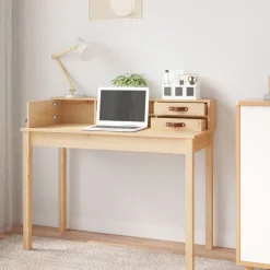 vidaXL skrivebord 110x50x93 cm massivt træ fyrretræ