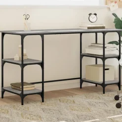 vidaXL skrivebord 140x50x75 cm metal og konstrueret træ grå sonoma-eg