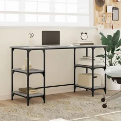 vidaXL skrivebord 140x50x75 cm metal og konstrueret træ grå sonoma-eg