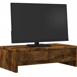 vidaXL skærmholder med skuffer 50x27x15 cm konstrueret træ røget eg