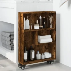vidaXL smal opbevaringsvogn 48x13x68 cm konstrueret træ røget egetræ