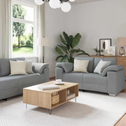 vidaXL Sofa 3 pcs Lysegrå 219 x 80 x 82 cm Linned-blandet stof