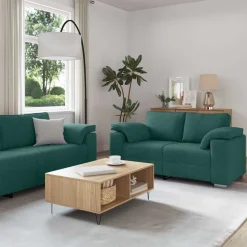 vidaXL Sofa 3 pcs Mørkegrøn 219 x 80 x 82 cm Linned-blandet stof