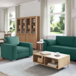 vidaXL Sofa 3 pcs Mørkegrøn 219 x 80 x 82 cm Linned-blandet stof