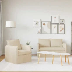 vidaXL Sofa Sæt 2 pcs Cremefarvet 136 x 82 x 85 cm Stof