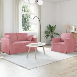 vidaXL Sofa Sæt 2 pcs Lyserød 138 x 78 x 80 cm Fløjl