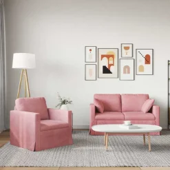 vidaXL Sofa Sæt 2 pcs Lyserød 138 x 78 x 80 cm Fløjl