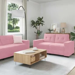 vidaXL Sofa Sæt 3 pcs Lyserød 221 x 80 x 80 cm Fløjl