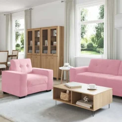 vidaXL Sofa Sæt 3 pcs Lyserød 221 x 80 x 80 cm Fløjl