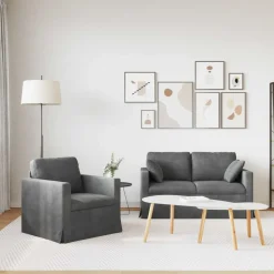 vidaXL Sofa Sæt 2 pcs Mørkegrå 138 x 78 x 80 cm Fløjl