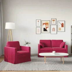 vidaXL Sofa Sæt 2 pcs Vinrød 138 x 78 x 80 cm Fløjl