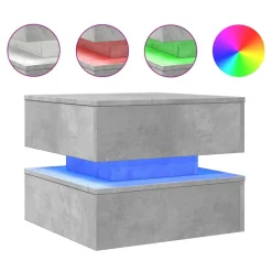 vidaXL sofabord med LED-lys 50x50x40 cm betongrå