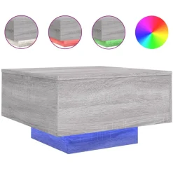 vidaXL sofabord med LED-lys 55x55x31 cm grå sonoma-eg