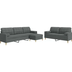 vidaXL sofasæt 3 dele med fodskammel og pyntepuder stof lysegrå