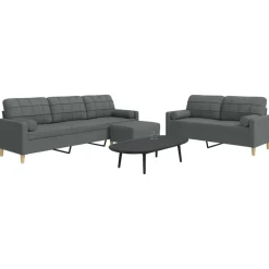vidaXL sofasæt 3 dele med fodskammel og pyntepuder stof lysegrå